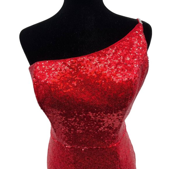 Alyce Paris One Shoulder Sequin Gown Open Back Red Size 12 New - Picture 3 of 13